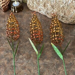 Set of Three Lightweight Metal Corn 🌽 Cob Outdoor Decor